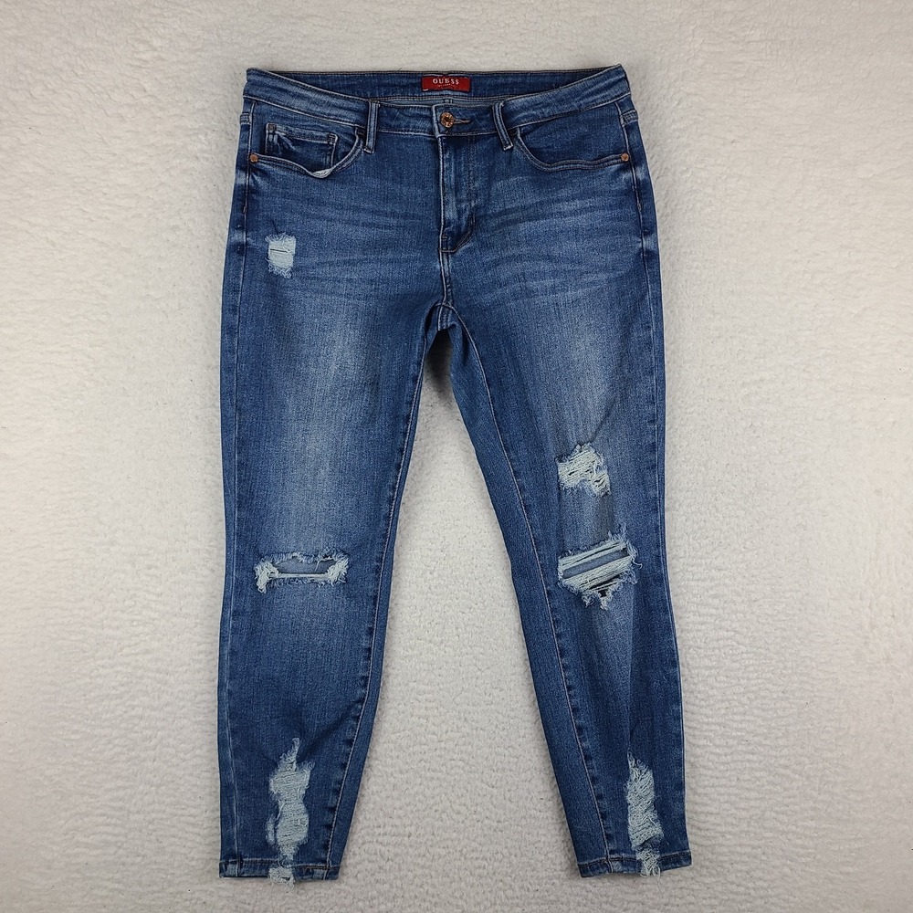 Guess‎ Jeans Womens 31x25 Blue Medium Boyfriend Distress Wash Denim